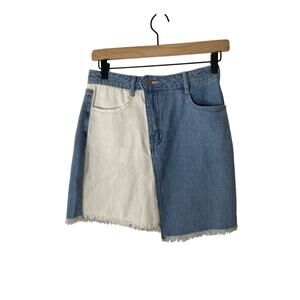 Cloud Ten  Soft Girl NWT Small Asymmetrical Dual Tone Colorblock Denim Skirt